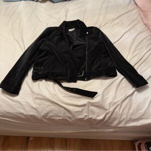 LOFT Black Velvet Moto Jacket with Belt
